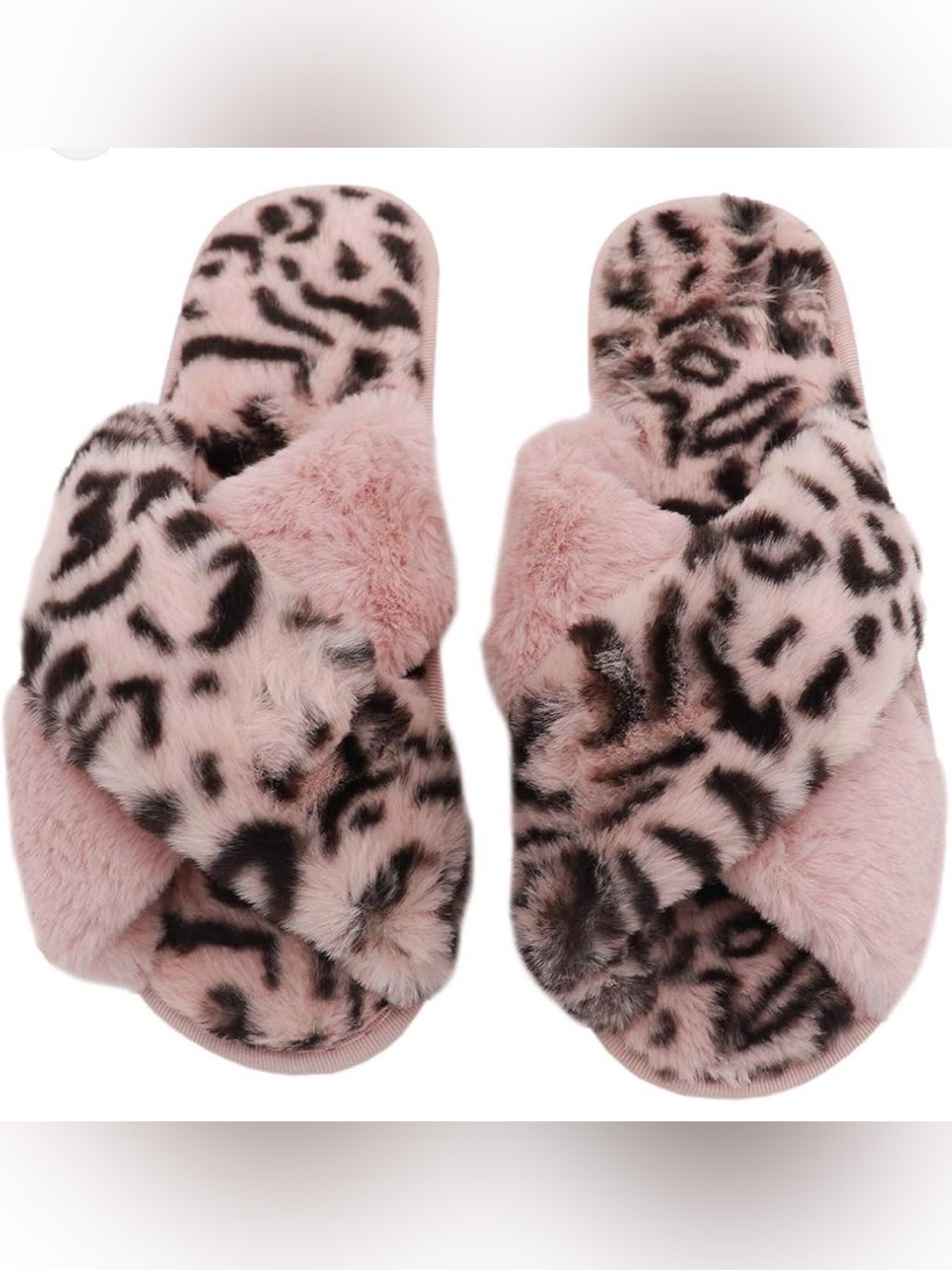 Pink animal print fuzzy slippers size 38-39